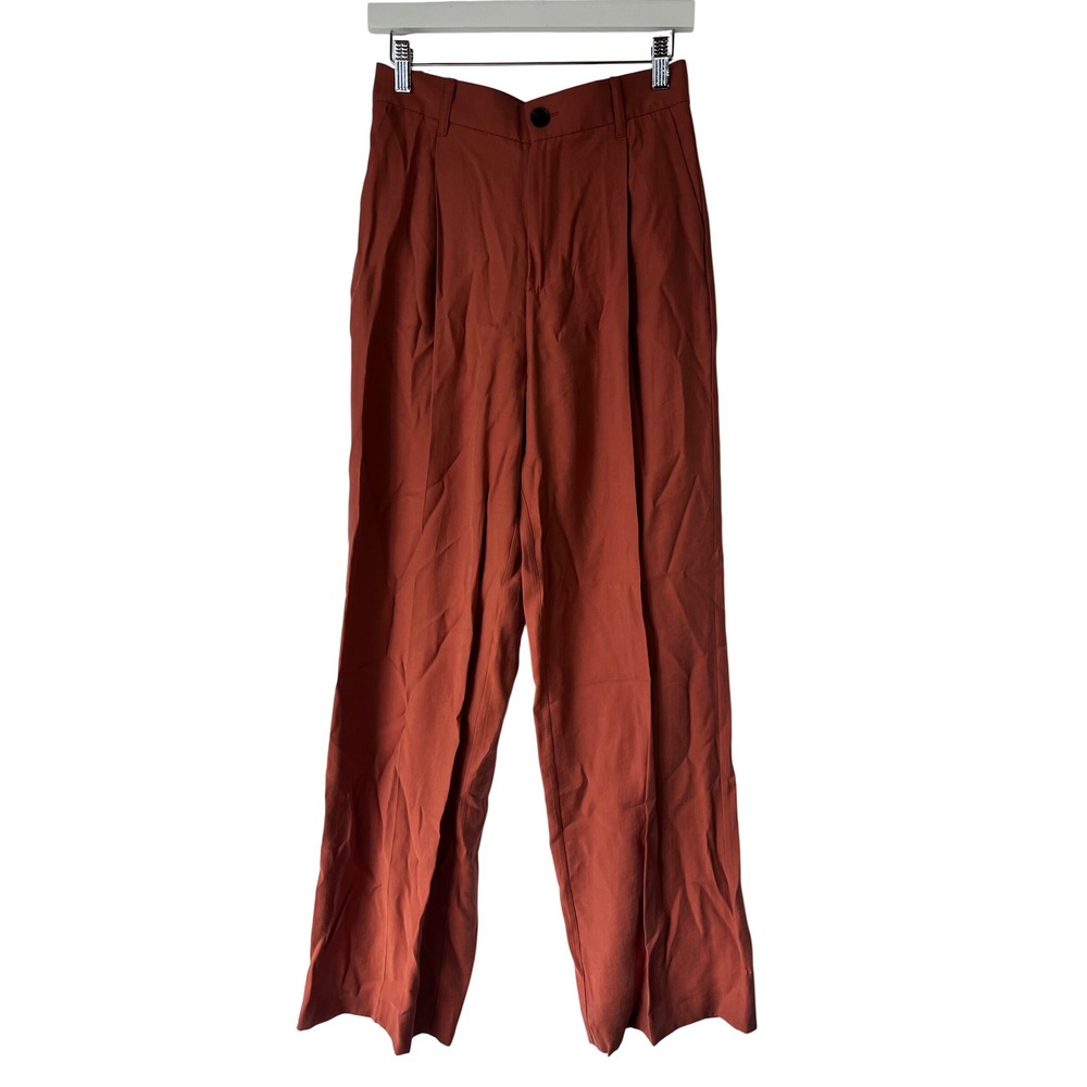 ZARA Wide Leg Pleated Tailored Pants‎ Rust Orange Women's Size S